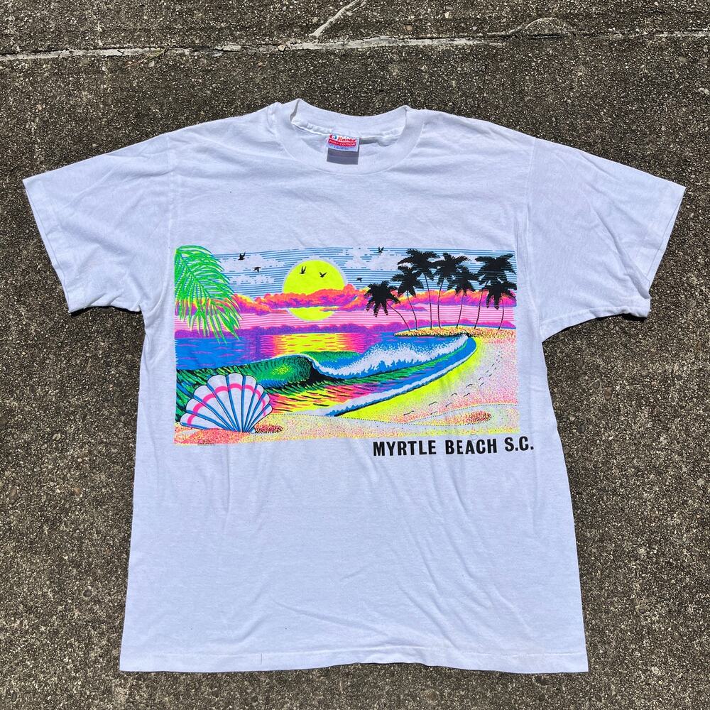 Vintage White and Neon Myrtle Beach T-shirt Size Large